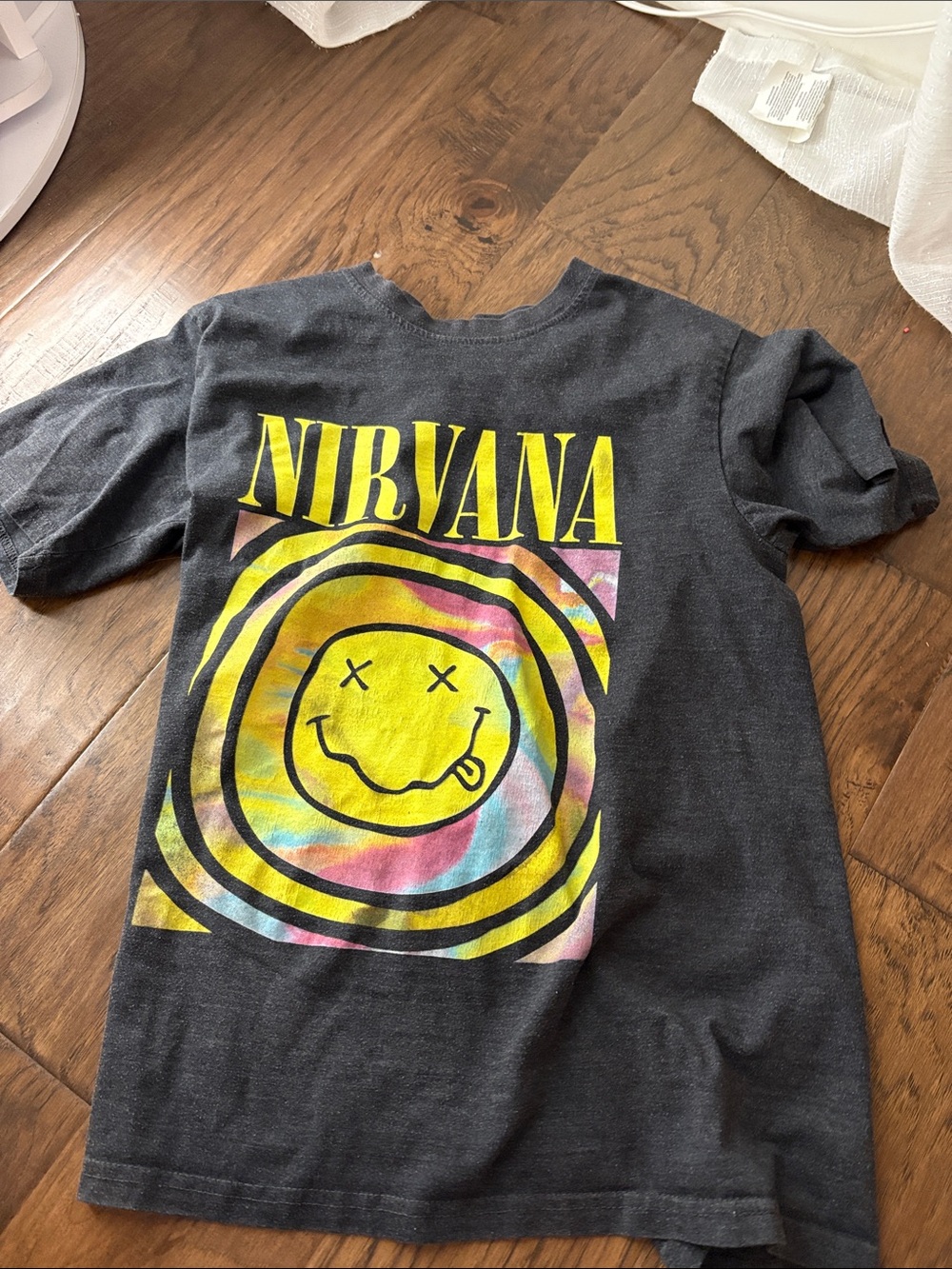 NIRVANA Black Kids Tee with Yellow Smiley and Multicolor Tie-Dye